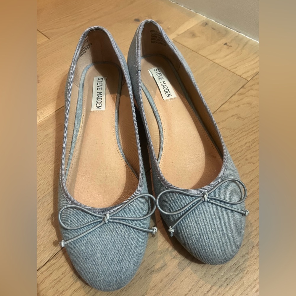 Steve Madden Denim Ballet Block Heeled Flats